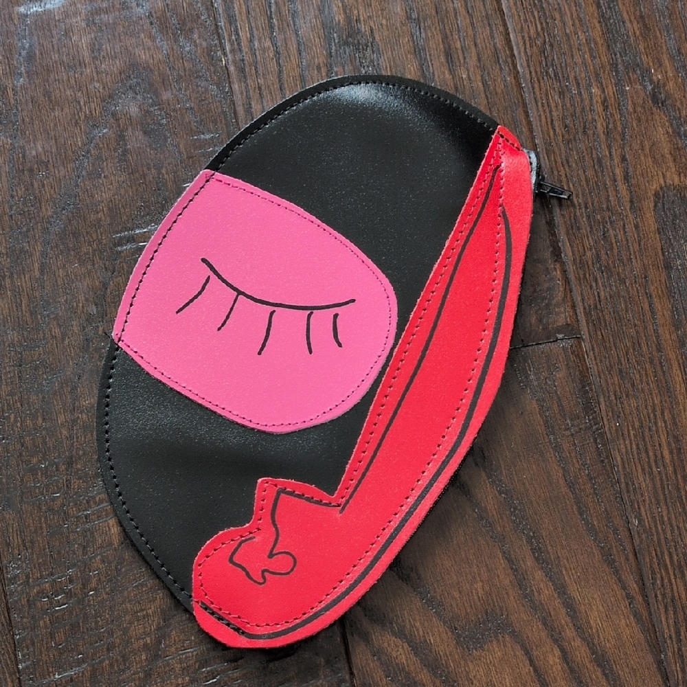 ARK COULOR DESIGN I Pink & Red Abstract Face Leather High Fashion Handbag Clutch - Picture 2 of 10